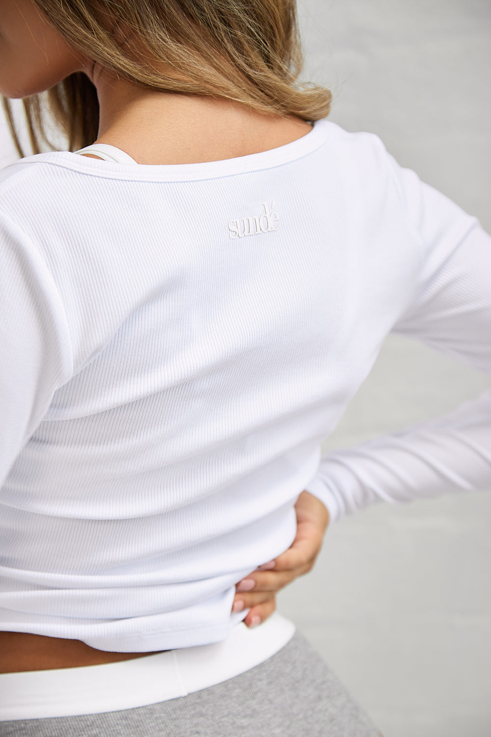 Long Sleeve Ribbed Top - White