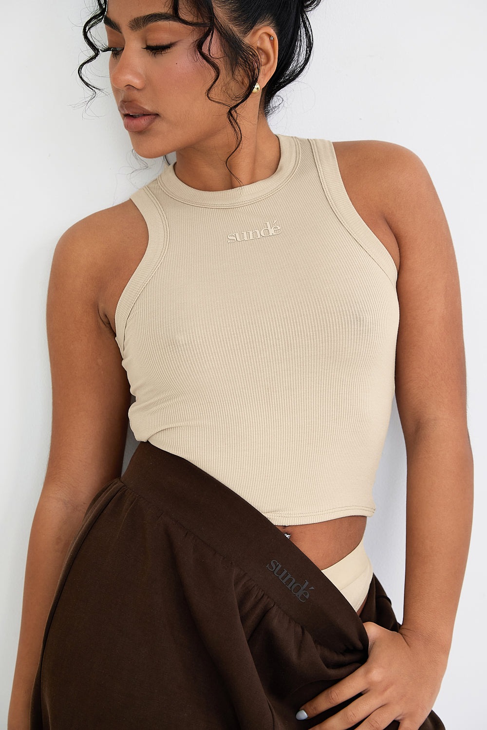 Ribbed Racer Top - Latte