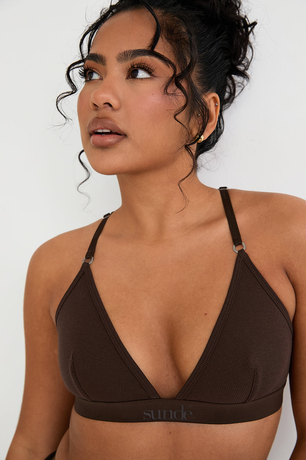 Ribbed Triangle Bralet - Chocolate